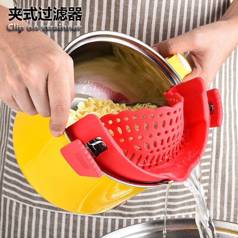 Clip-On Silicone Pot Strainer – Universal Snap-On Pasta & Vegetable Drainer