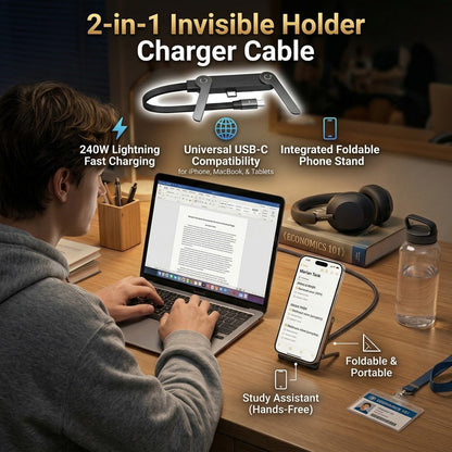 ⚡Official Authorized |2-in-1Invisible HolderCharger Cable - 240wFast Charging Cord withBuilt-In Phone Stand