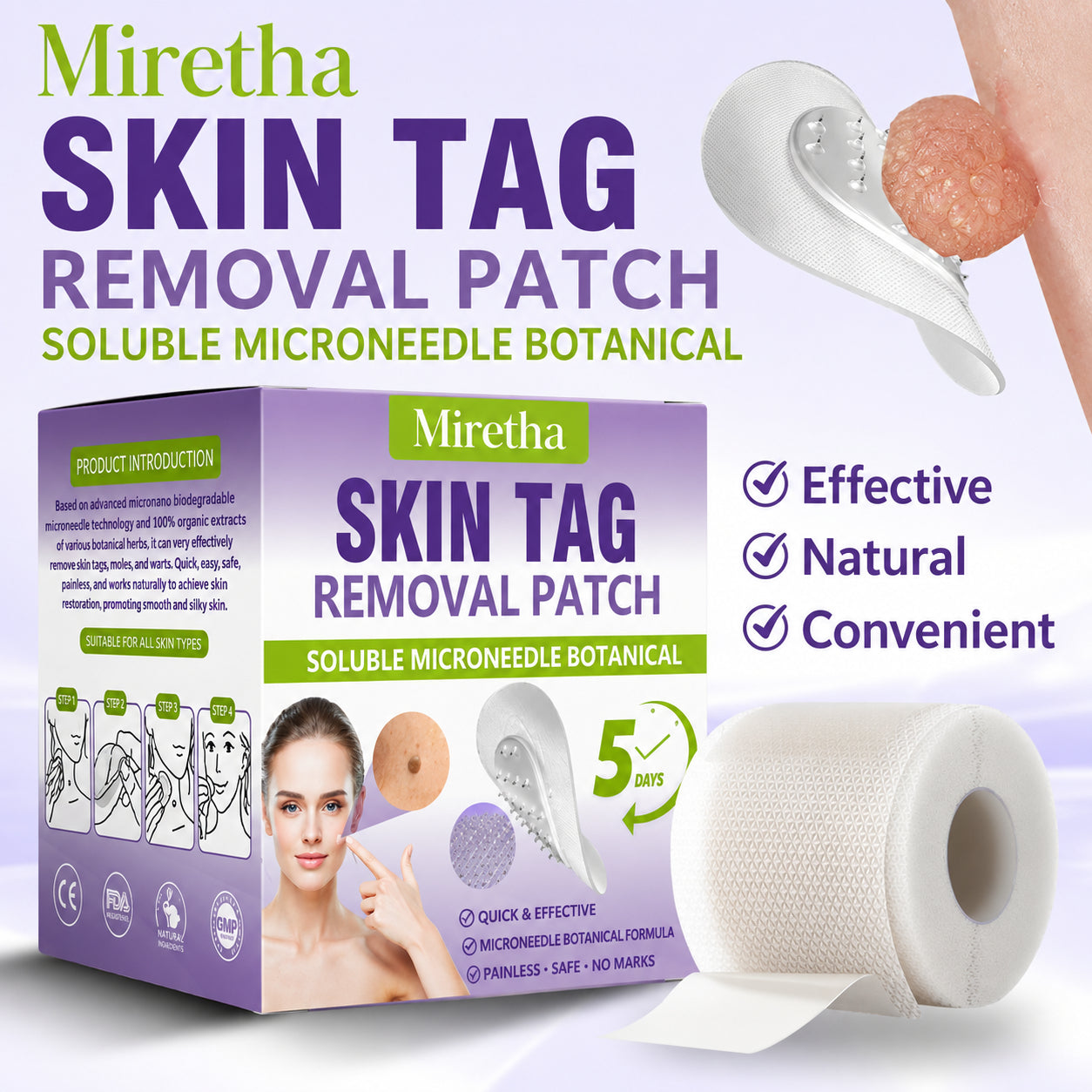 Miretha™ Soluble Microneedle Botanical Skin Tag Removal Patch