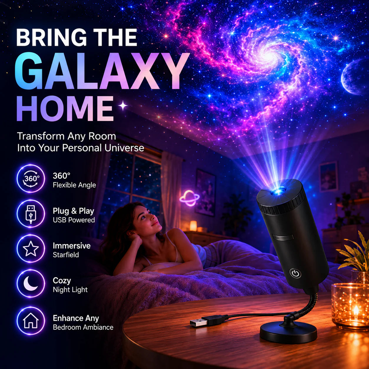 🌌12-Scene Starry Sky Projector – Galaxy Night Light for Bedroom & Relaxing Ambiance✨big save