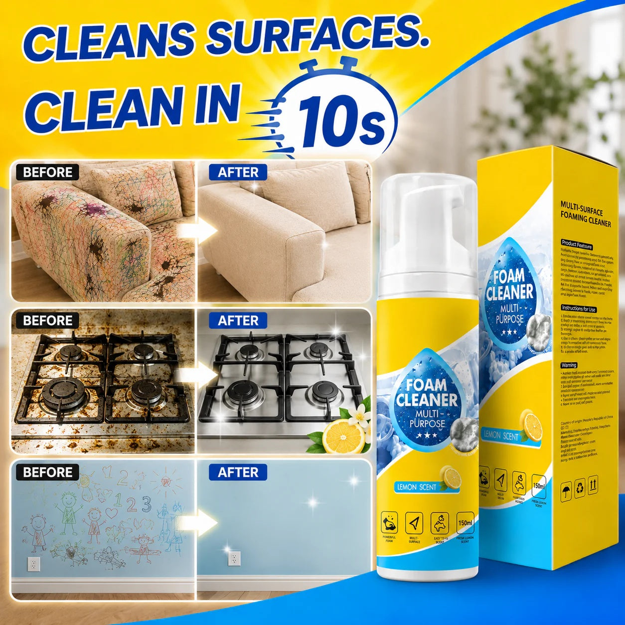 🔥Last Day 50%🔥 OFFFoam No-Rinse Cleaner- Spray, Wipe & Done