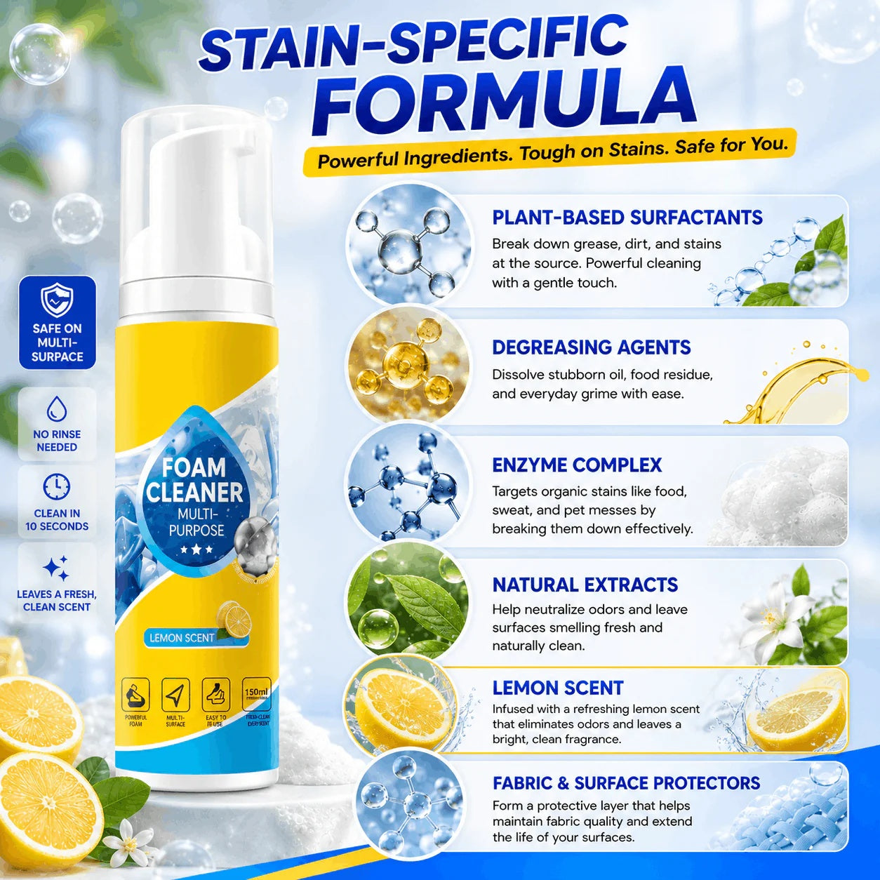 🔥Last Day 50%🔥 OFFFoam No-Rinse Cleaner- Spray, Wipe & Done
