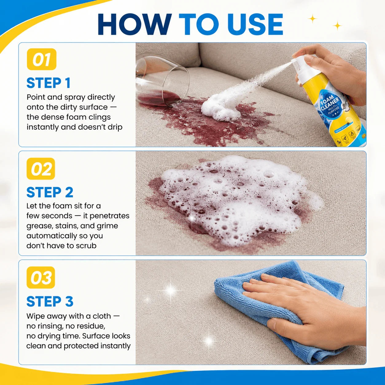 🔥Last Day 50%🔥 OFFFoam No-Rinse Cleaner- Spray, Wipe & Done